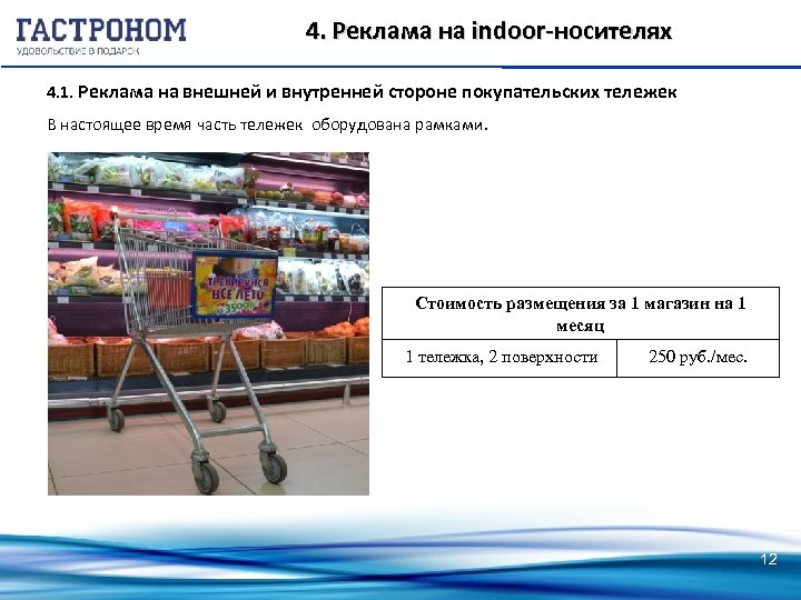 4. Реклама на indoor-носителях 4. 1. Реклама на внешней и внутренней стороне покупательских тележек