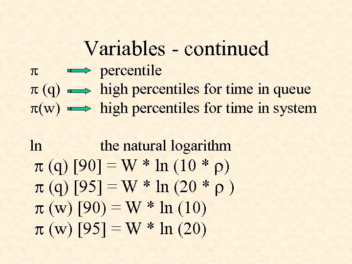  (q) (w) ln Variables - continued percentile high percentiles for time in queue