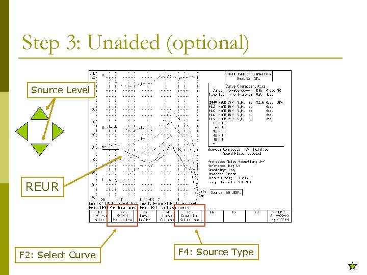 Step 3: Unaided (optional) Source Level REUR F 2: Select Curve F 4: Source