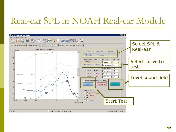 Real-ear SPL in NOAH Real-ear Module Select SPL & Real-ear Select curve to test