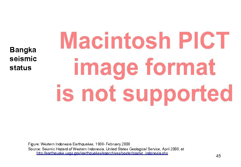 Bangka seismic status Figure: Western Indonesia Earthquakes, 1988 - February 2008 Source: Seismic Hazard