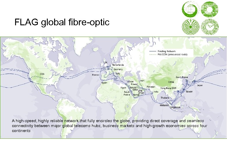 FLAG global fibre-optic A high-speed, highly reliable network that fully encircles the globe, providing