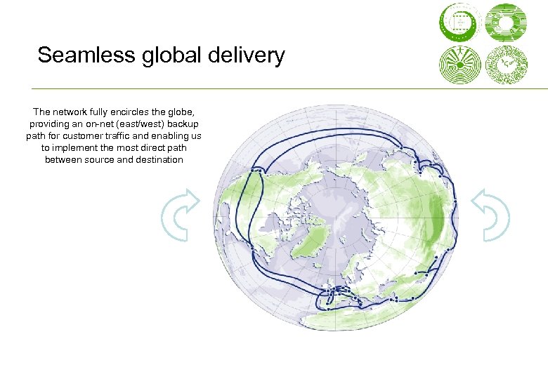 Seamless global delivery The network fully encircles the globe, providing an on-net (east/west) backup