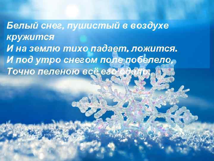 Белый снег, пушистый в воздухе кружится И на землю тихо падает, ложится. И под