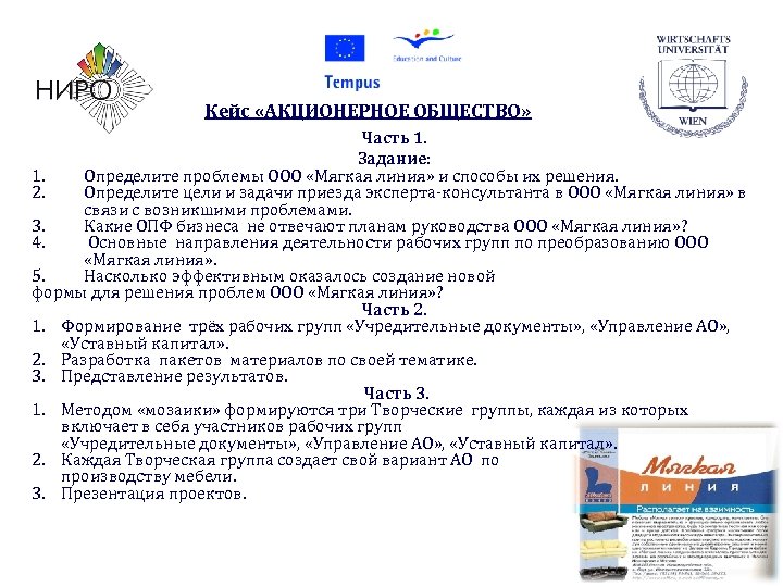 Кейс «АКЦИОНЕРНОЕ ОБЩЕСТВО» Часть 1. Задание: 1. Определите проблемы ООО «Мягкая линия» и способы