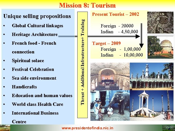 Mission 8: Tourism • Global Cultural linkages • Heritage Architecture • French food -