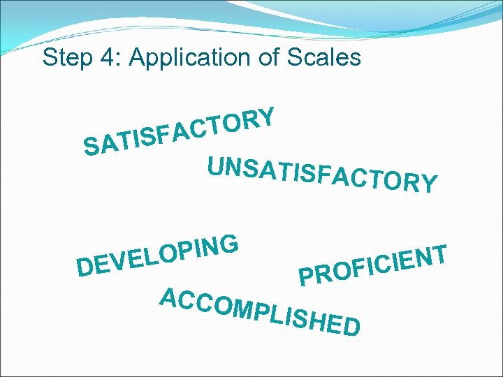 Step 4: Application of Scales TORY SFAC SATI UNSATISFAC T ORY DE PING VELO