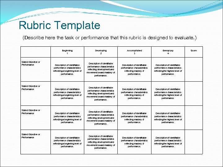 Rubric Template (Describe here the task or performance that this rubric is designed to