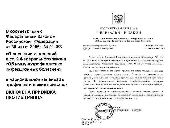 В соответствии с Федеральным Законом Российской Федерации от 30 июня 2006 г. № 91