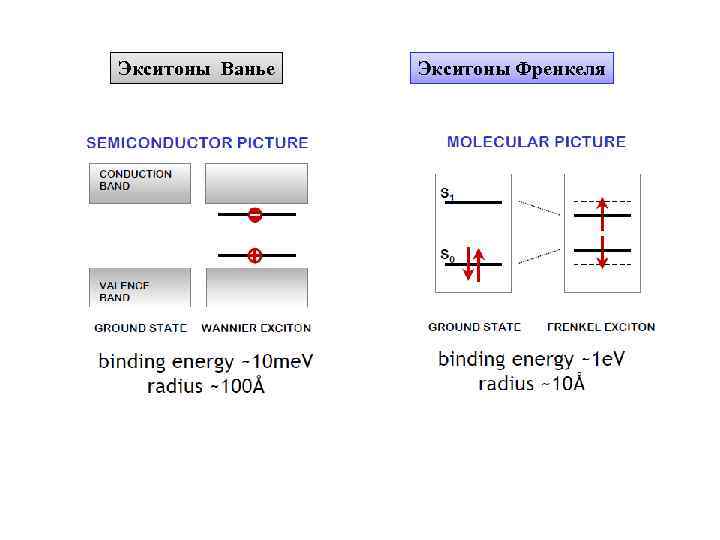 Экситоны Ванье Экситоны Френкеля 
