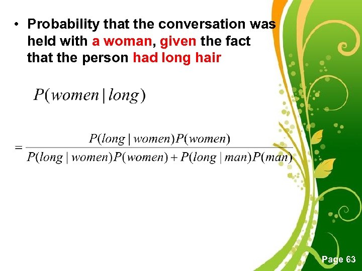  • Probability that the conversation was held with a woman, given the fact
