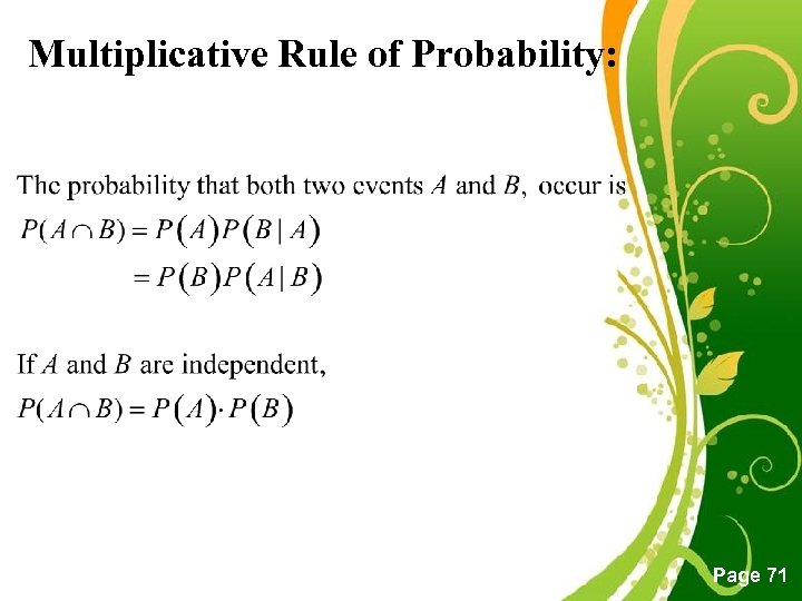 Multiplicative Rule of Probability: Free Powerpoint Templates Page 71 