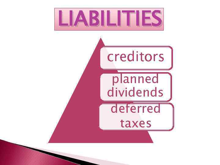 LIABILITIES creditors planned dividends deferred taxes 