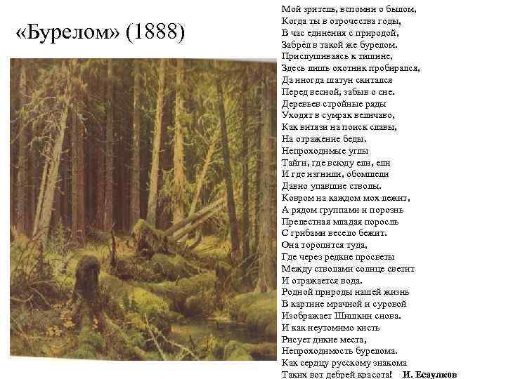  «Бурелом» (1888) Мой зритель, вспомни о былом, Когда ты в отрочества годы, В