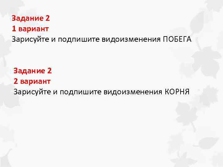 Задание 2 1 вариант Зарисуйте и подпишите видоизменения ПОБЕГА Задание 2 2 вариант Зарисуйте