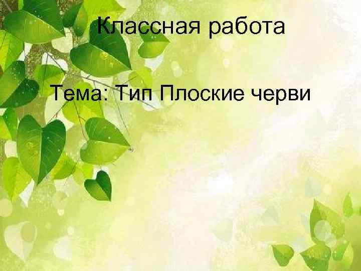 Классная работа Тема: Тип Плоские черви 