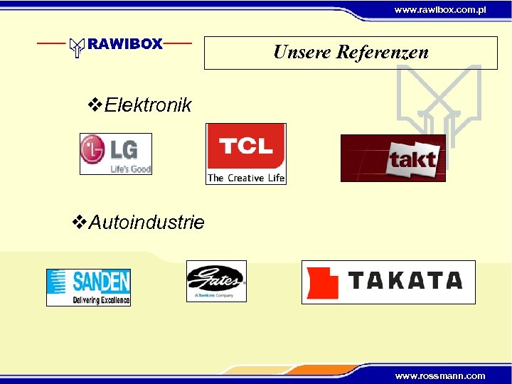 www. rawibox. com. pl Unsere Referenzen v. Elektronik v. Autoindustrie www. rossmann. com 