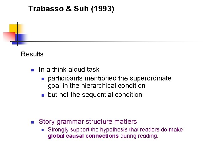 Trabasso & Suh (1993) Results n n In a think aloud task n participants
