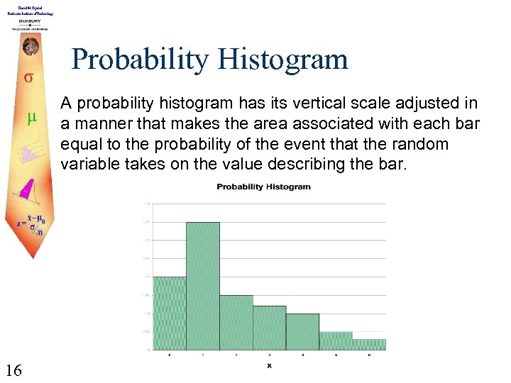 Probability Histogram A probability histogram has its vertical scale adjusted in a manner that