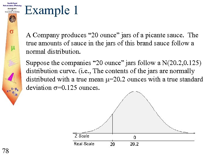 Example 1 A Company produces “ 20 ounce” jars of a picante sauce. The