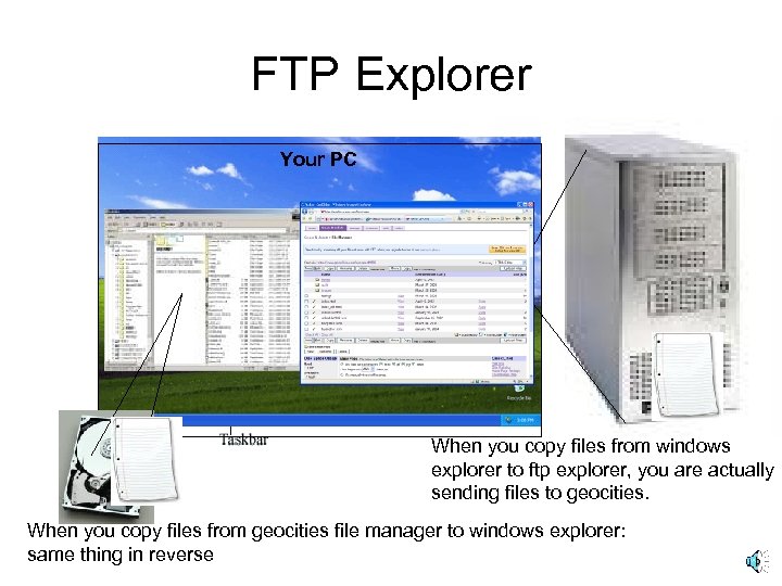 FTP Explorer Your PC When you copy files from windows explorer to ftp explorer,