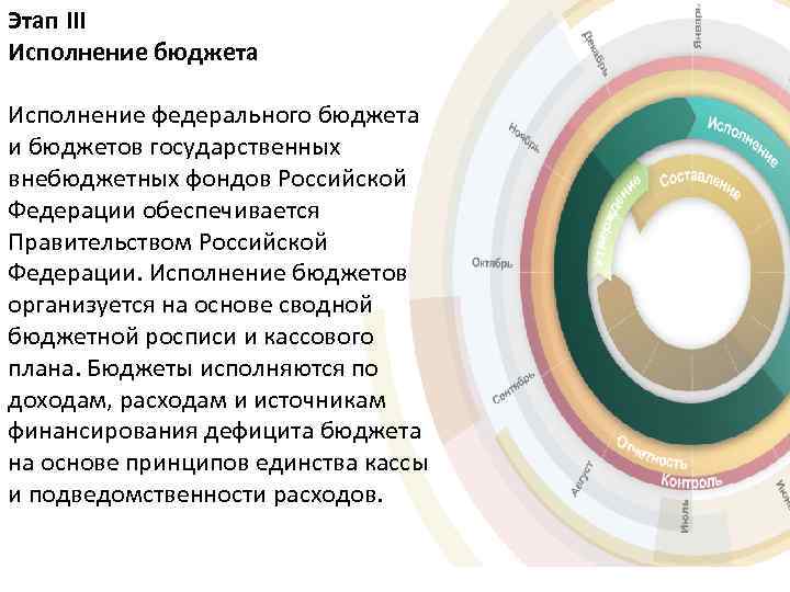 Этап III Исполнение бюджета Исполнение федерального бюджета и бюджетов государственных внебюджетных фондов Российской Федерации