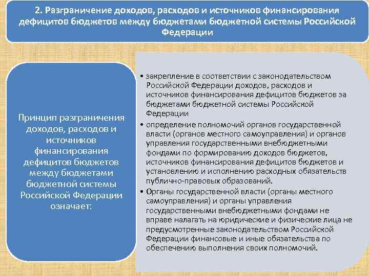2. Разграничение доходов, расходов и источников финансирования дефицитов бюджетов между бюджетами бюджетной системы Российской