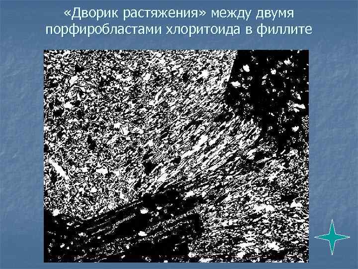  «Дворик растяжения» между двумя порфиробластами хлоритоида в филлите 