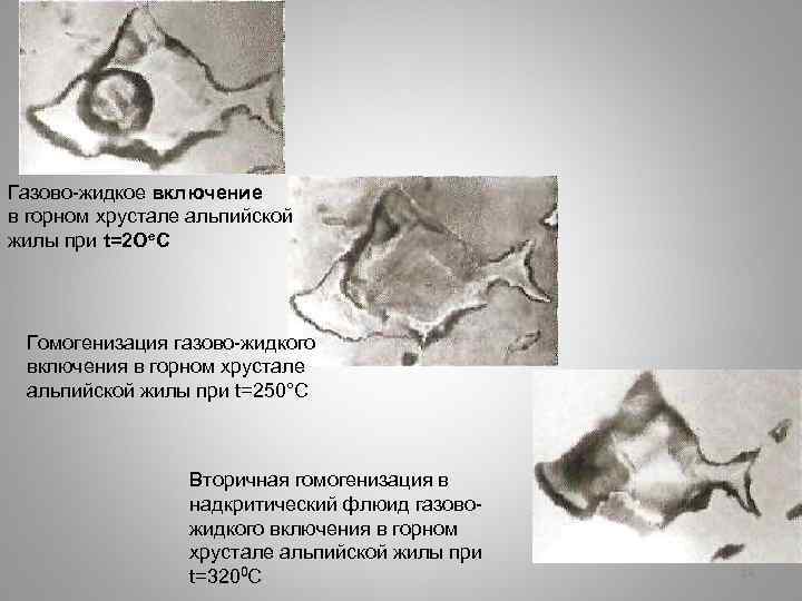 Газово-жидкое включение в горном хрустале альпийской жилы при t=2 Oe. C Гомогенизация газово-жидкого включения