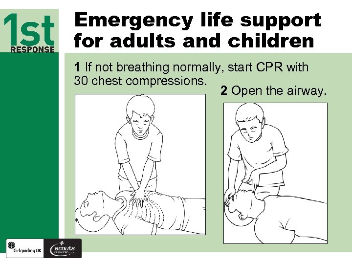 Emergency life support for adults and children 1 If not breathing normally, start CPR