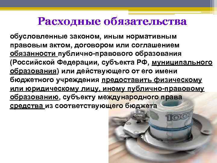 Расходные обязательства обусловленные законом, иным нормативным правовым актом, договором или соглашением обязанности публично-правового образования