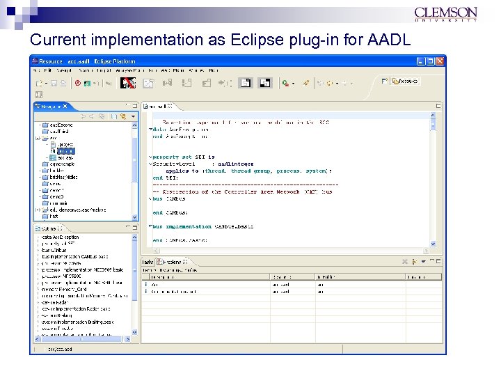 Current implementation as Eclipse plug-in for AADL 