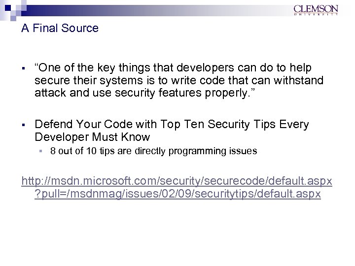 A Final Source § “One of the key things that developers can do to