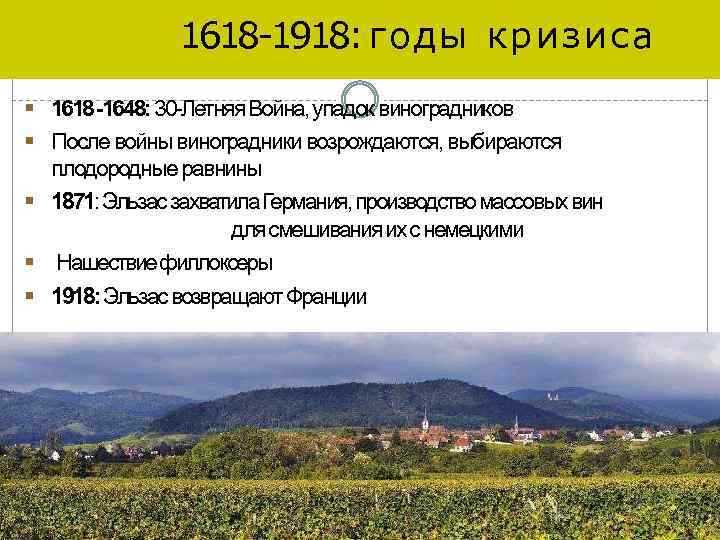 1618 -1918: годы кризиса 1618 -1648: 30 -Летняя Война, упадок виноградников После войны виноградники