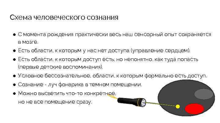 Схема человеческого сознания ● С момента рождения практически весь наш сенсорный опыт сохраняется в