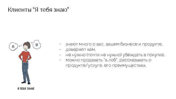 Клиенты “Я тебя знаю” - знают много о вас, вашем бизнесе и продукте, доверяют