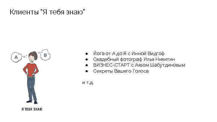 Клиенты “Я тебя знаю” ● ● Йога от А до Я с Инной Видгоф