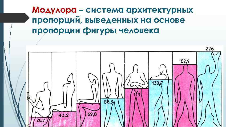 Модулора – система архитектурных пропорций, выведенных на основе пропорции фигуры человека 