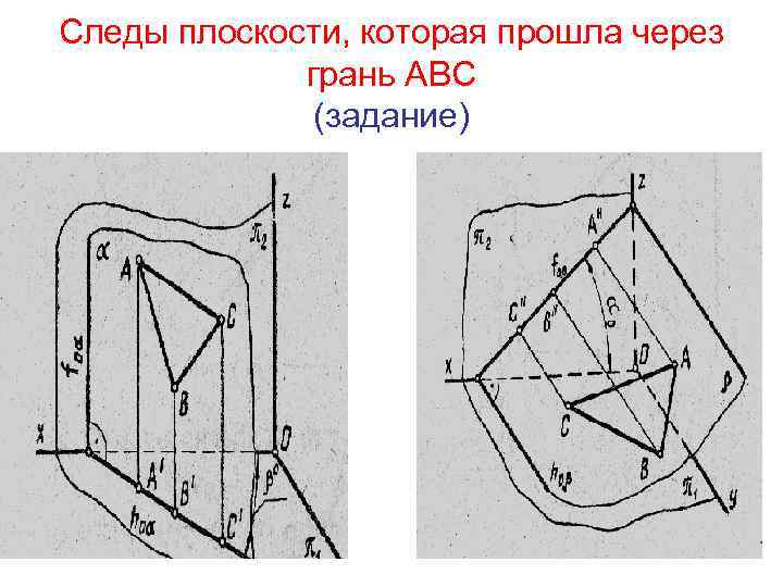 Следы плоскости, которая прошла через грань АВС (задание) 