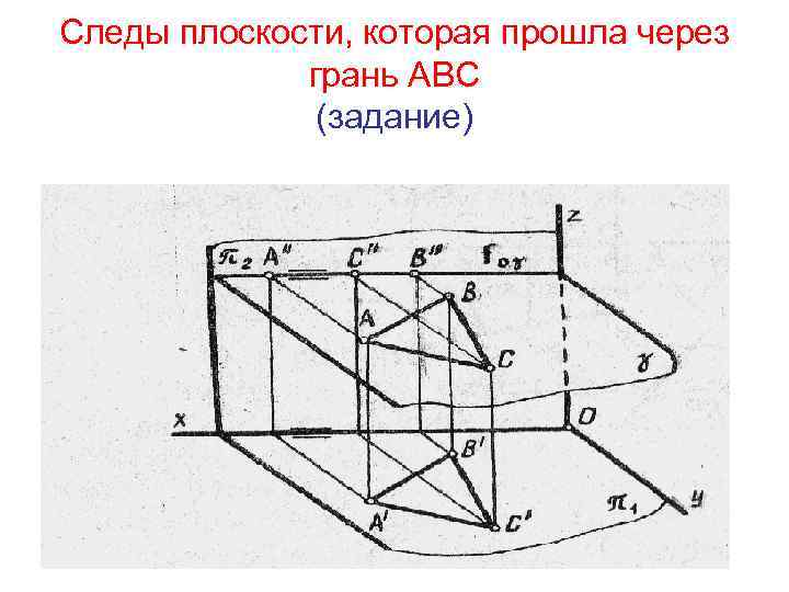 Следы плоскости, которая прошла через грань АВС (задание) 