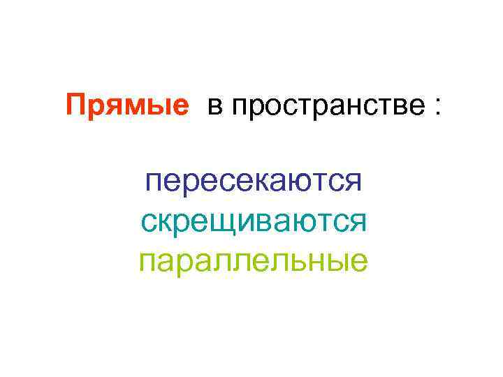 Прямые в пространстве : пересекаются скрещиваются параллельные 