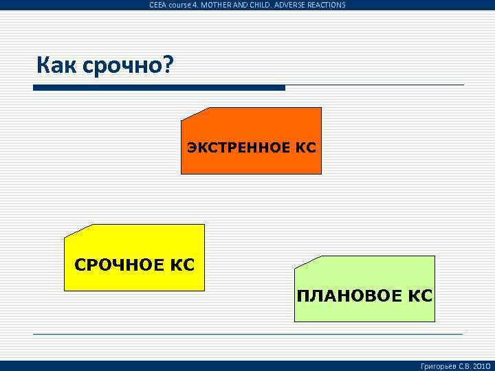 CEEA course 4. MOTHER AND CHILD. ADVERSE REACTIONS Как срочно? ЭКСТРЕННОЕ КС СРОЧНОЕ КС