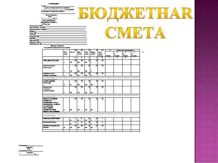 УТВЕРЖДЕНО в сумме __________________ (сумма расходов прописью и цифрами) ________________ тыс. рублей Распорядитель бюджетных