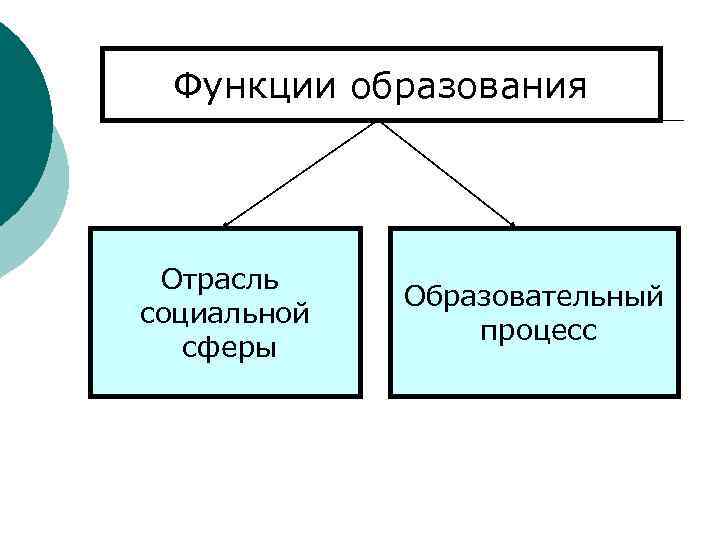 Функции образования Отрасль социальной сферы Образовательный процесс 