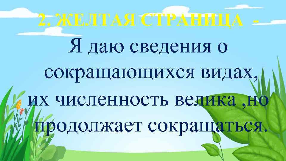 2. ЖЕЛТАЯ СТРАНИЦА - Я даю сведения о сокращающихся видах, их численность велика ,