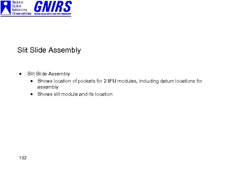 Slit Slide Assembly · 132 Slit Slide Assembly · Shows location of pockets for