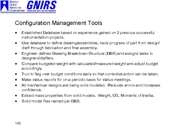 Configuration Management Tools · · · · · 140 Established Databased on experience gained