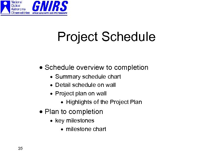 Project Schedule · Schedule overview to completion · Summary schedule chart · Detail schedule