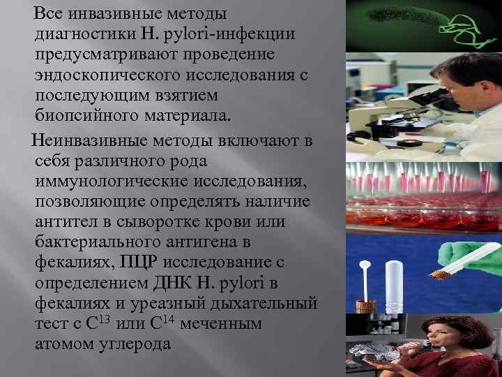  Все инвазивные методы диагностики H. pylori-инфекции предусматривают проведение эндоскопического исследования с последующим взятием