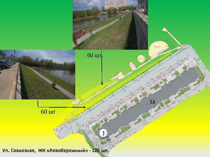 60 шт 14 60 шт Ул. Совхозная, ЖК «Левобережный» - 120 шт. 